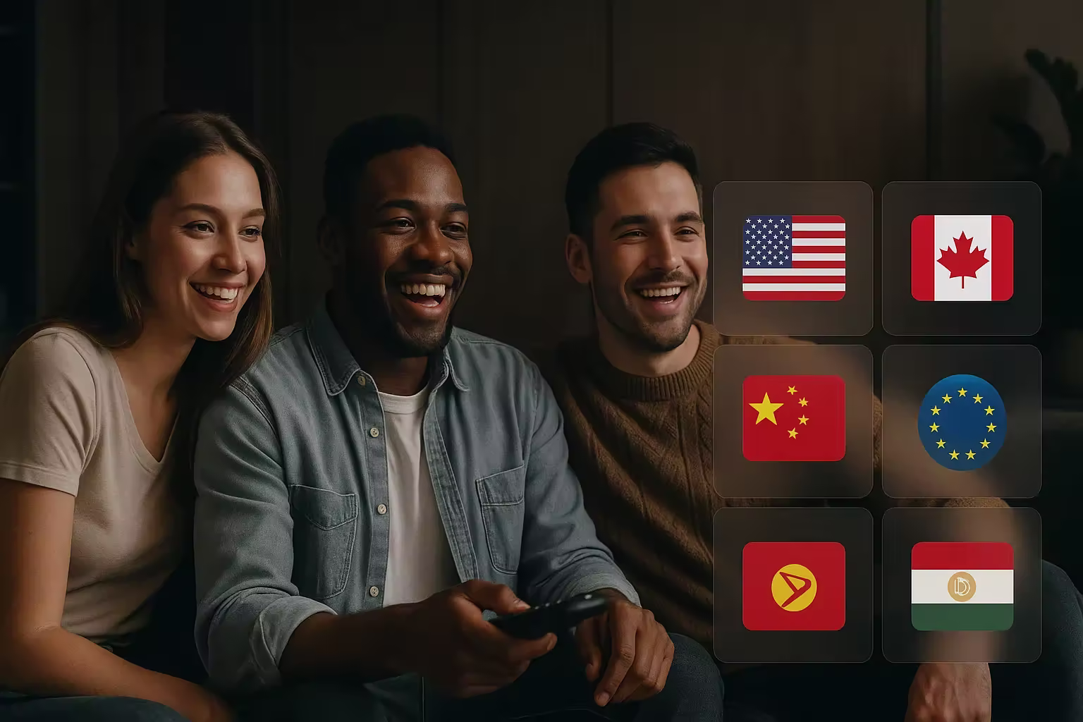 Premium IPTV service background showing streaming entertainment on multiple devices